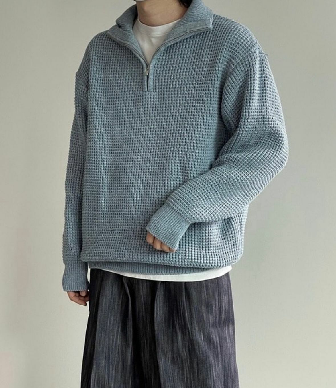 半開胸拉鍊長袖針織衫 MAIDEN-020T