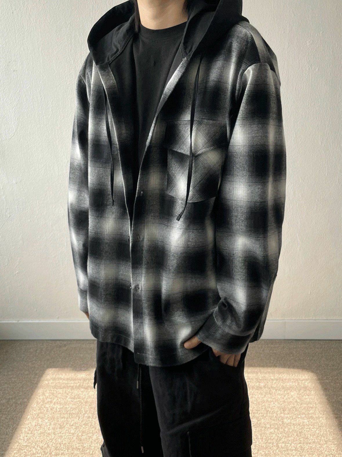 格仔連帽長袖恤衫 MINETTE-003S