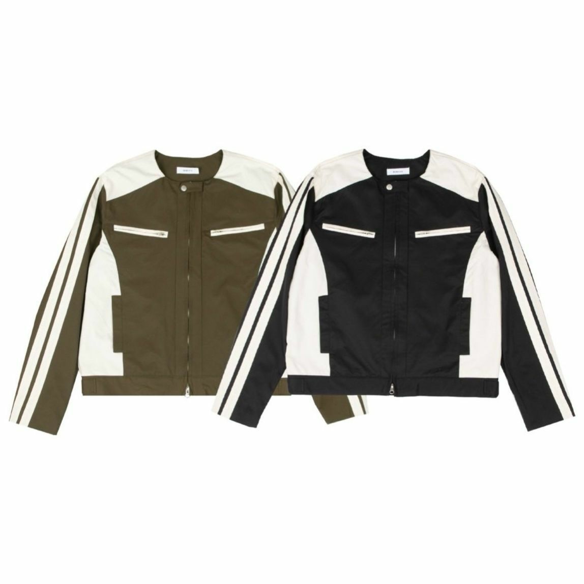 圓領拼色拉鍊合成皮褸 MINETTE-006JK