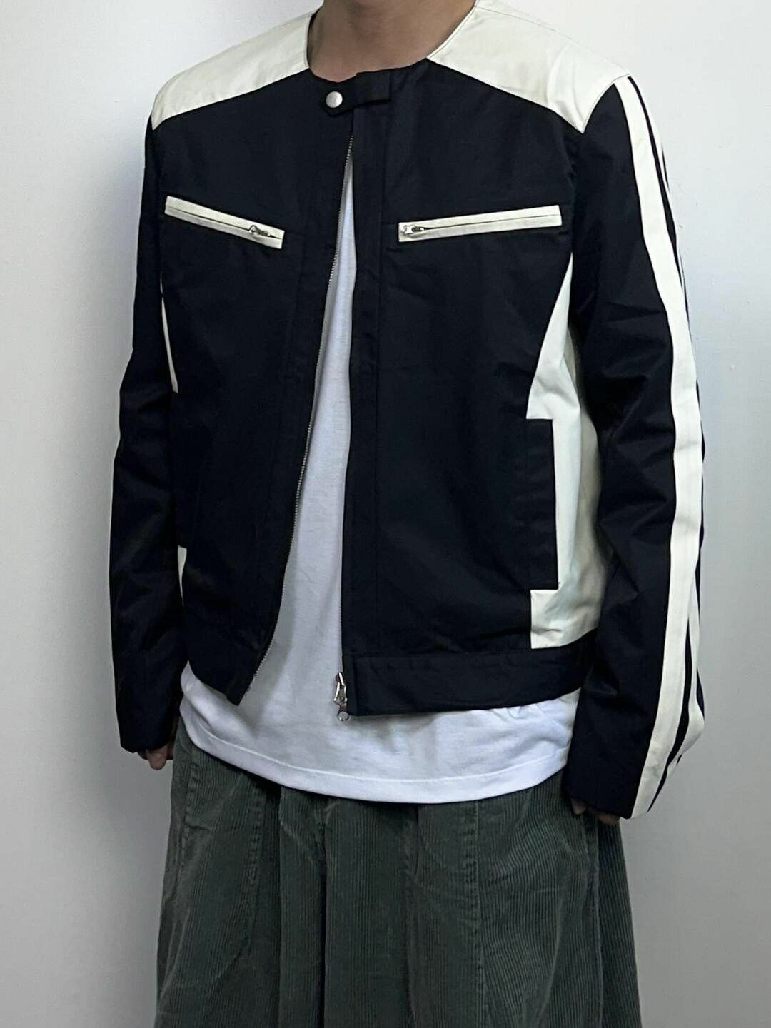 圓領拼色拉鍊合成皮褸 MINETTE-006JK