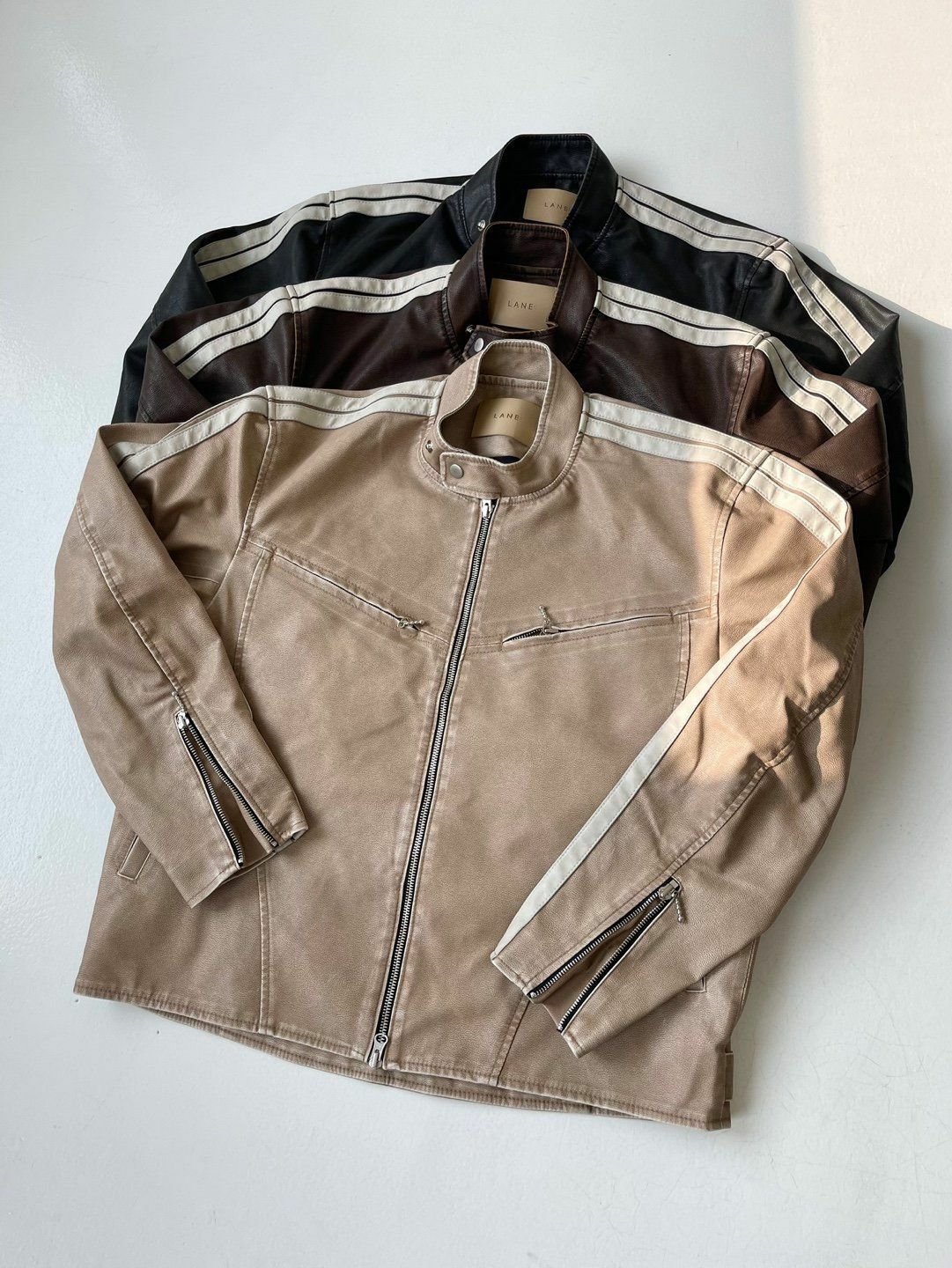 企領雙間拉鍊合成皮褸 LANE-002JK