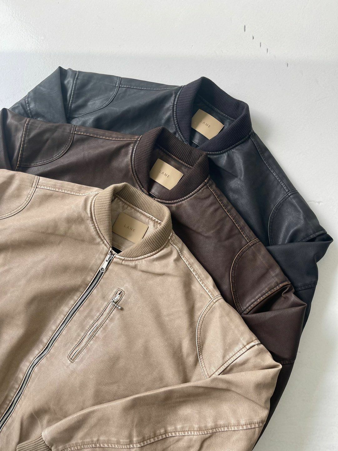 淨色拉鍊合成皮褸 LANE-005JK