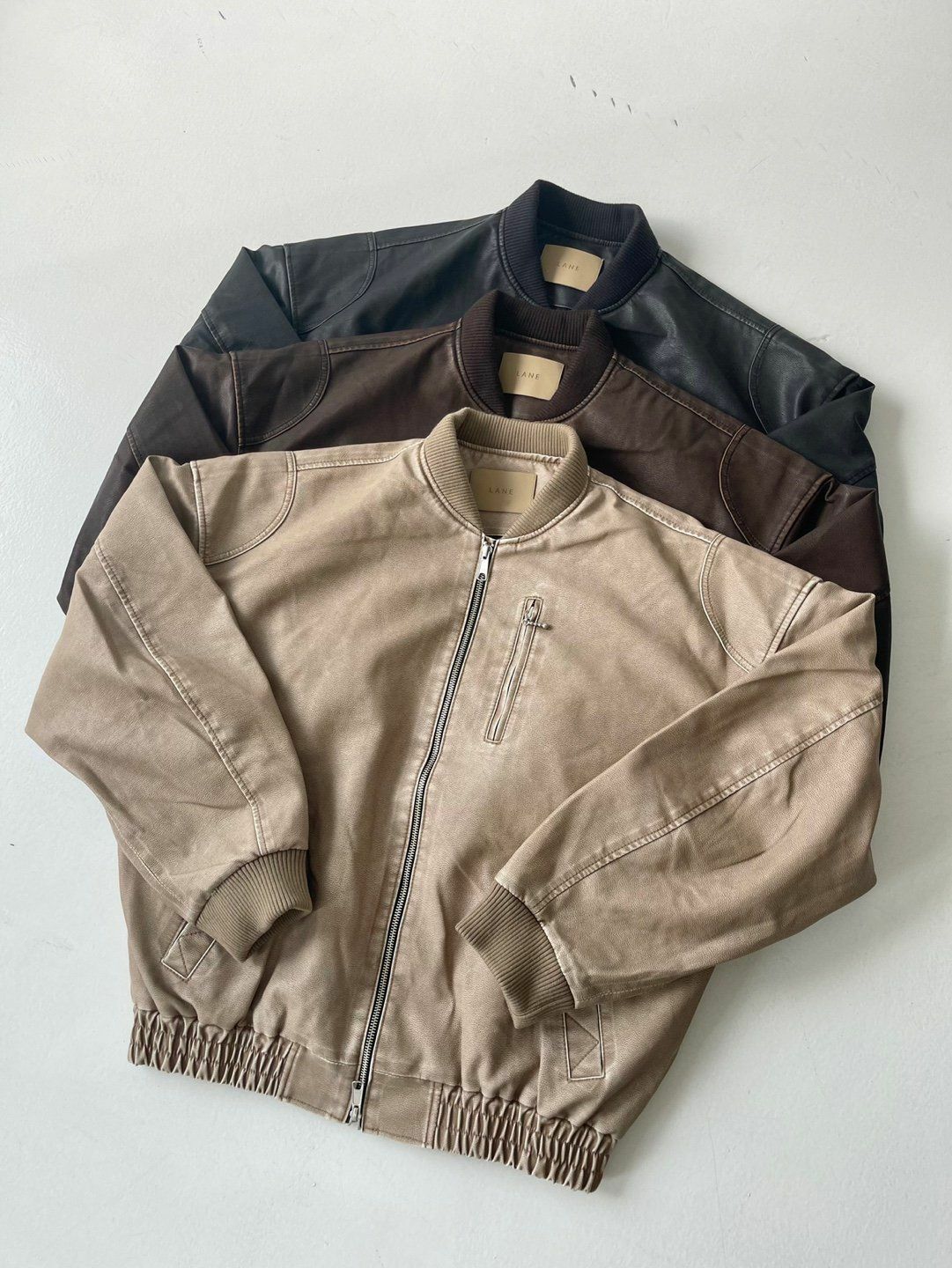 淨色拉鍊合成皮褸 LANE-005JK