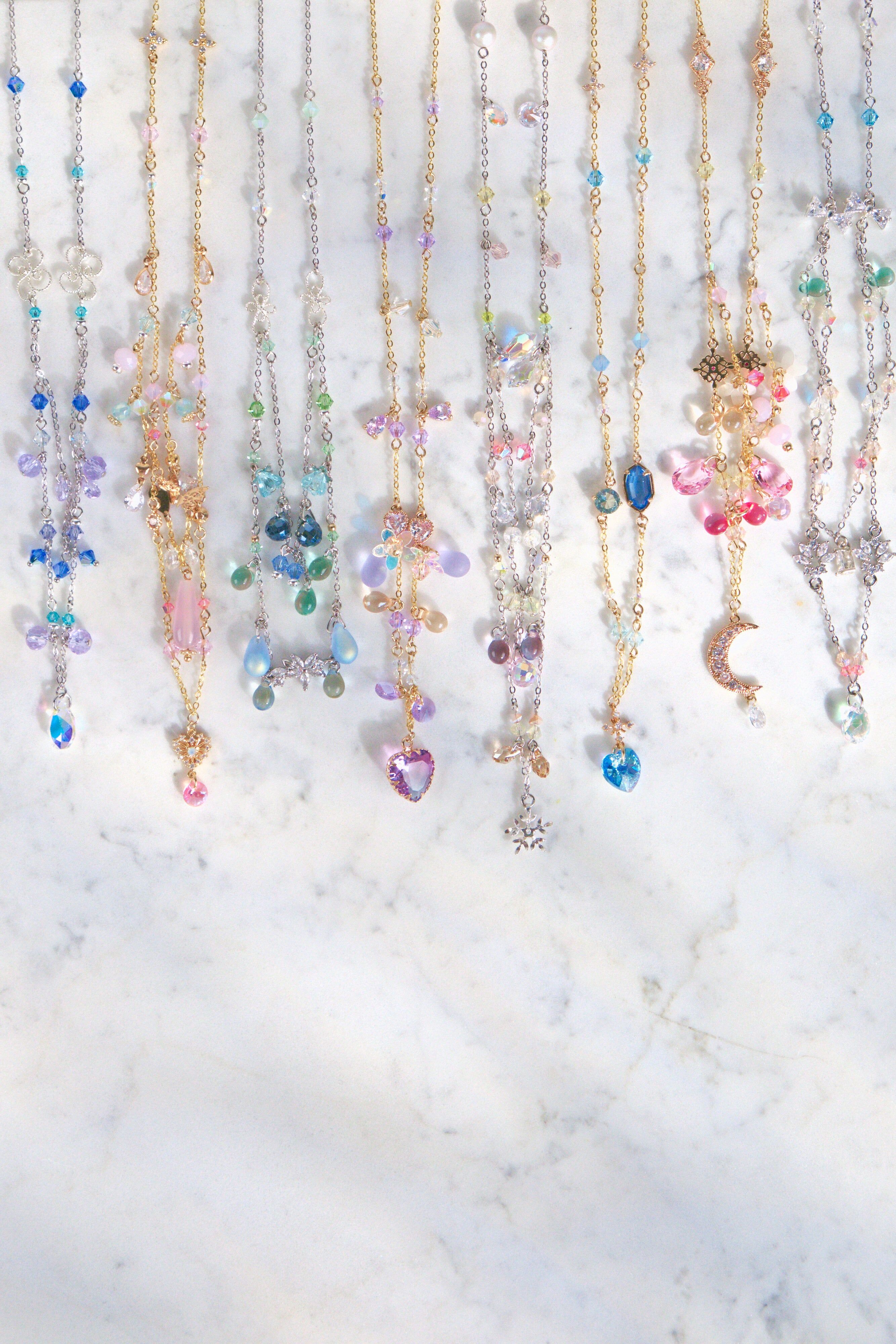 ⑪ Jewelled Petal Earrings & Necklace Set (8 Designs)