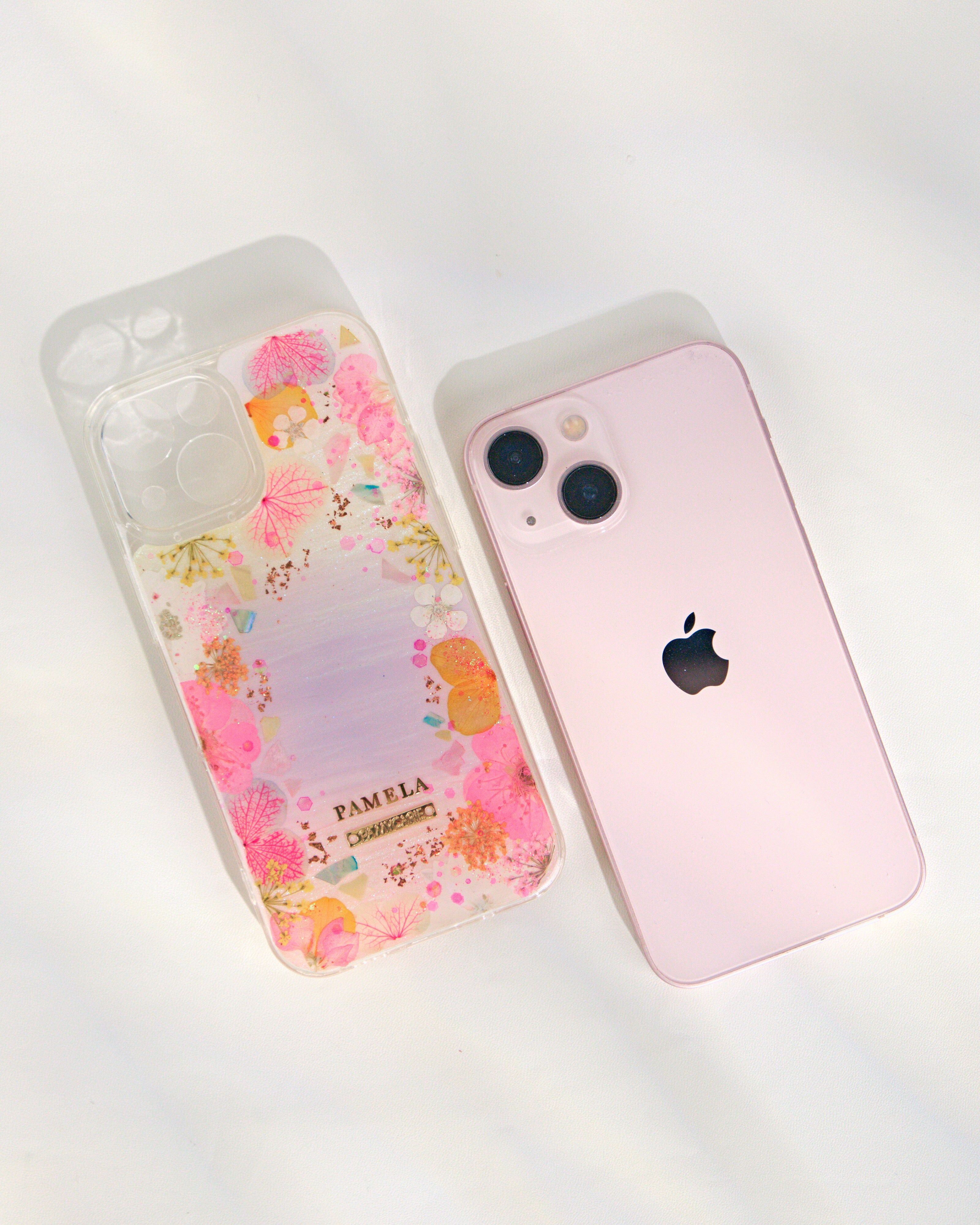 Pink Sakura & Hydrangea Resin Phone Case