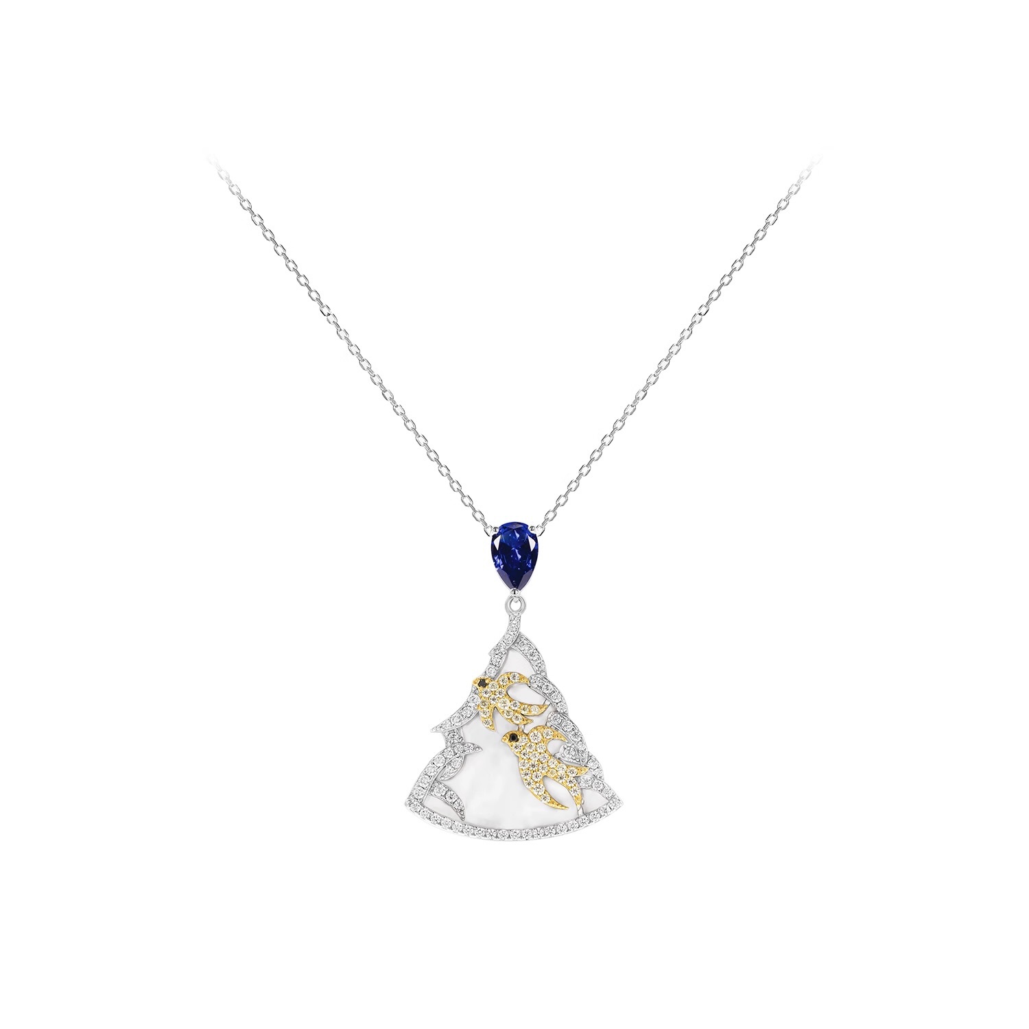 比翼雙飛皇家藍吊墜項鍊 925銀項鍊