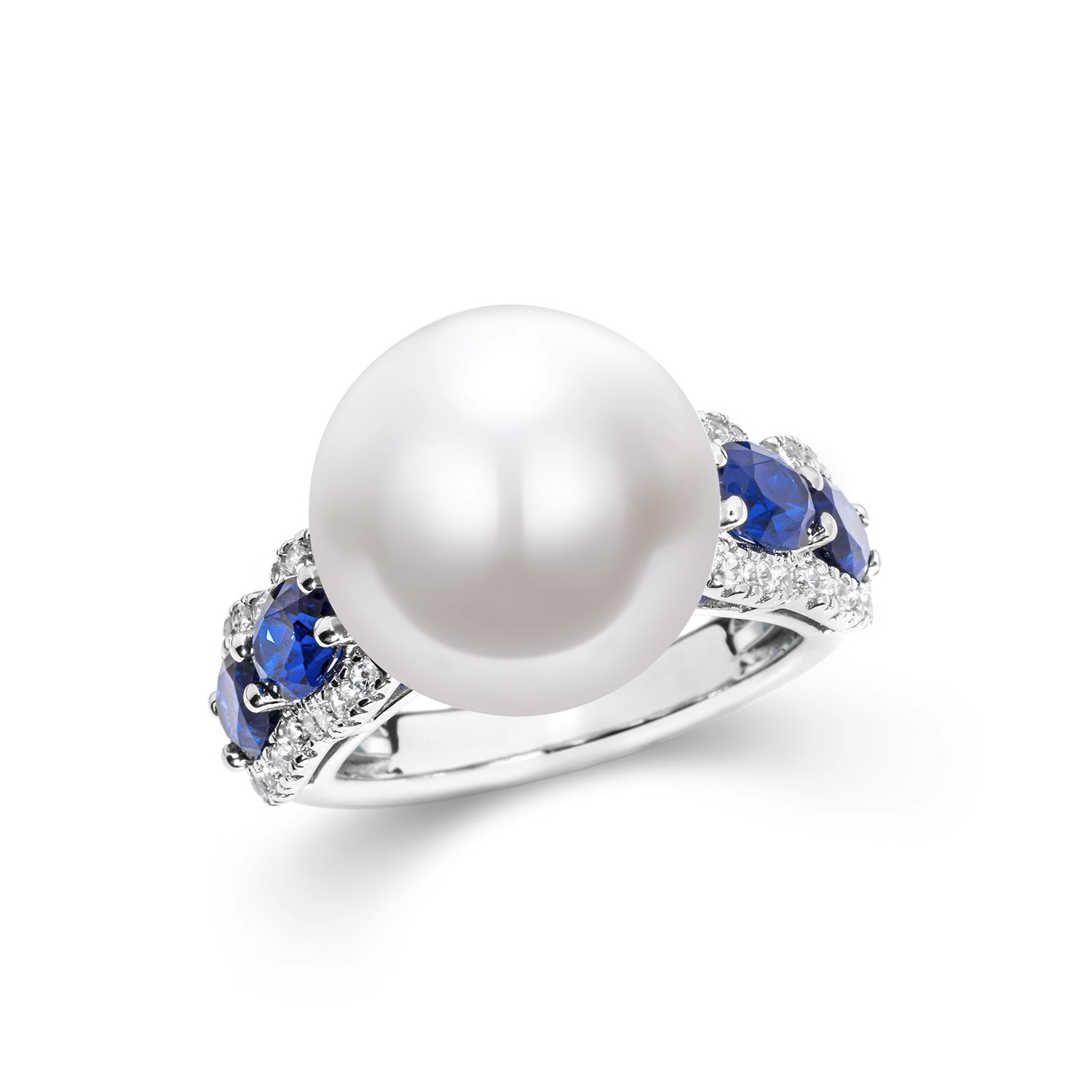 合成鋯石仿珍珠戒指  925銀戒指