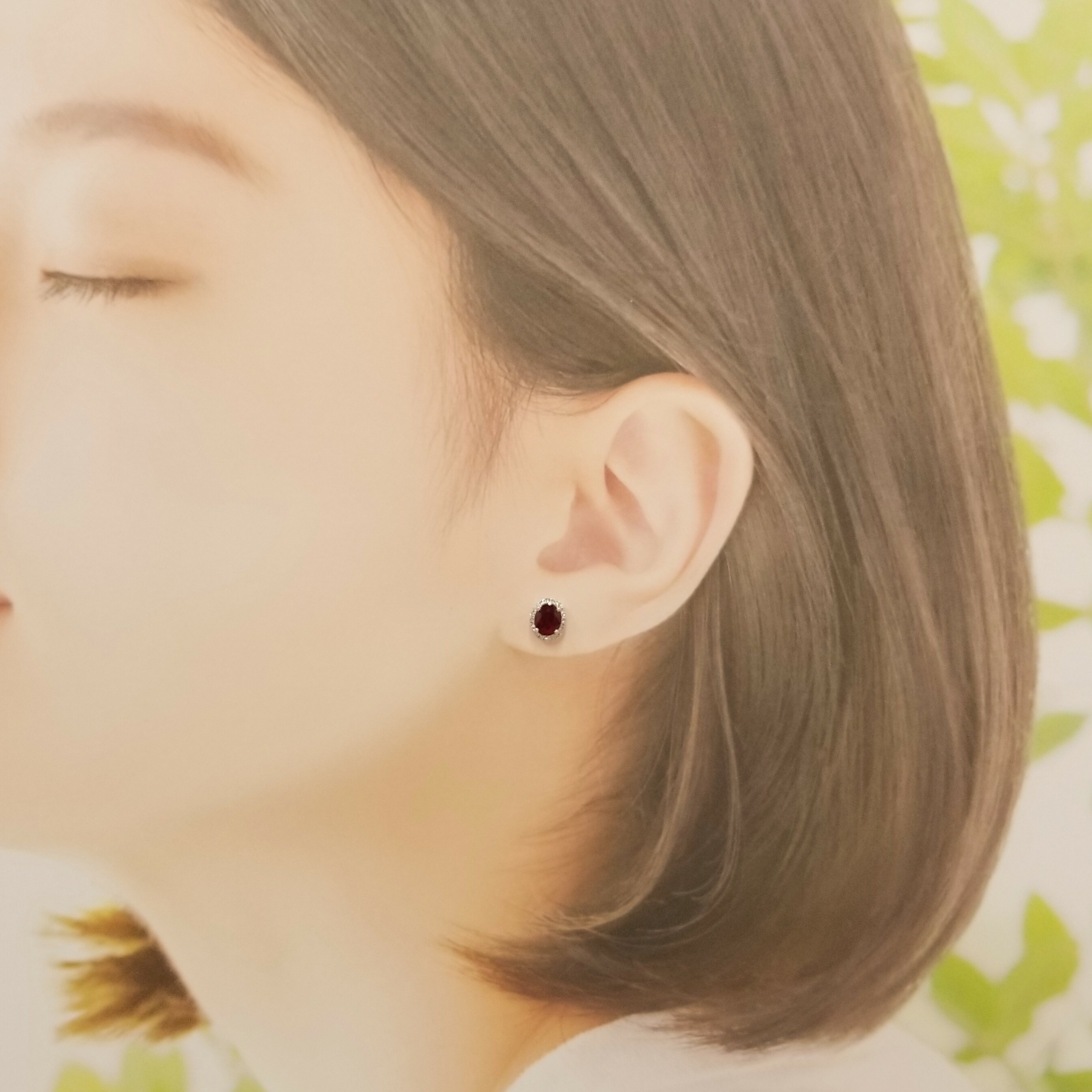 全新18K白金【主石1卡20份紅寶石】配13份鑽石耳環