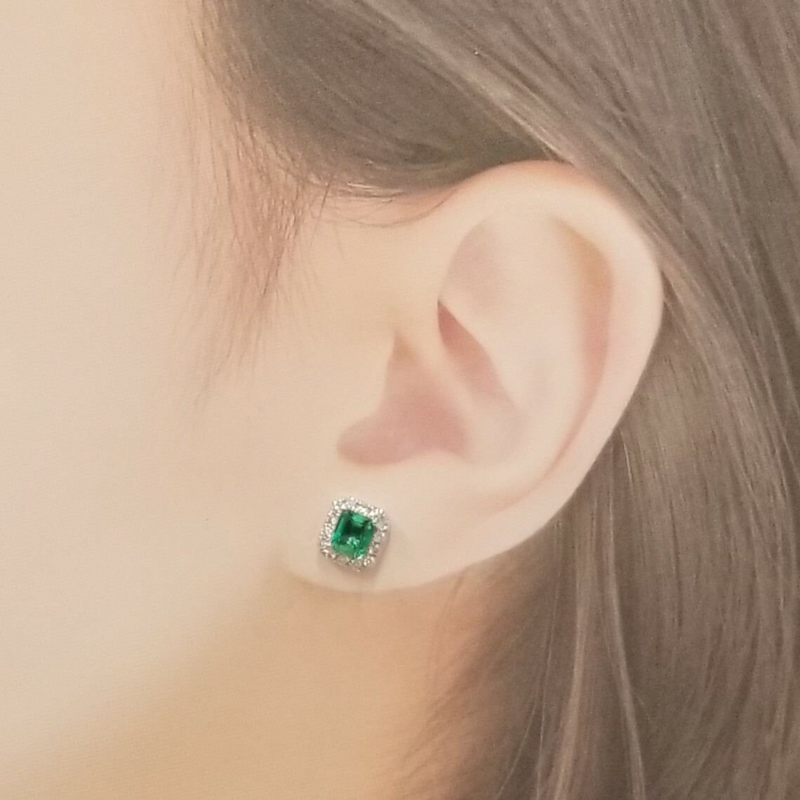 18K White Gold 1.21ct Emerald and Diamond Earrings