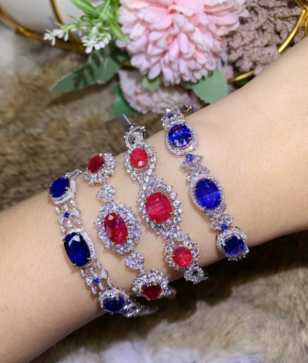 18k 皇家藍/無燒紅寶石手鏈