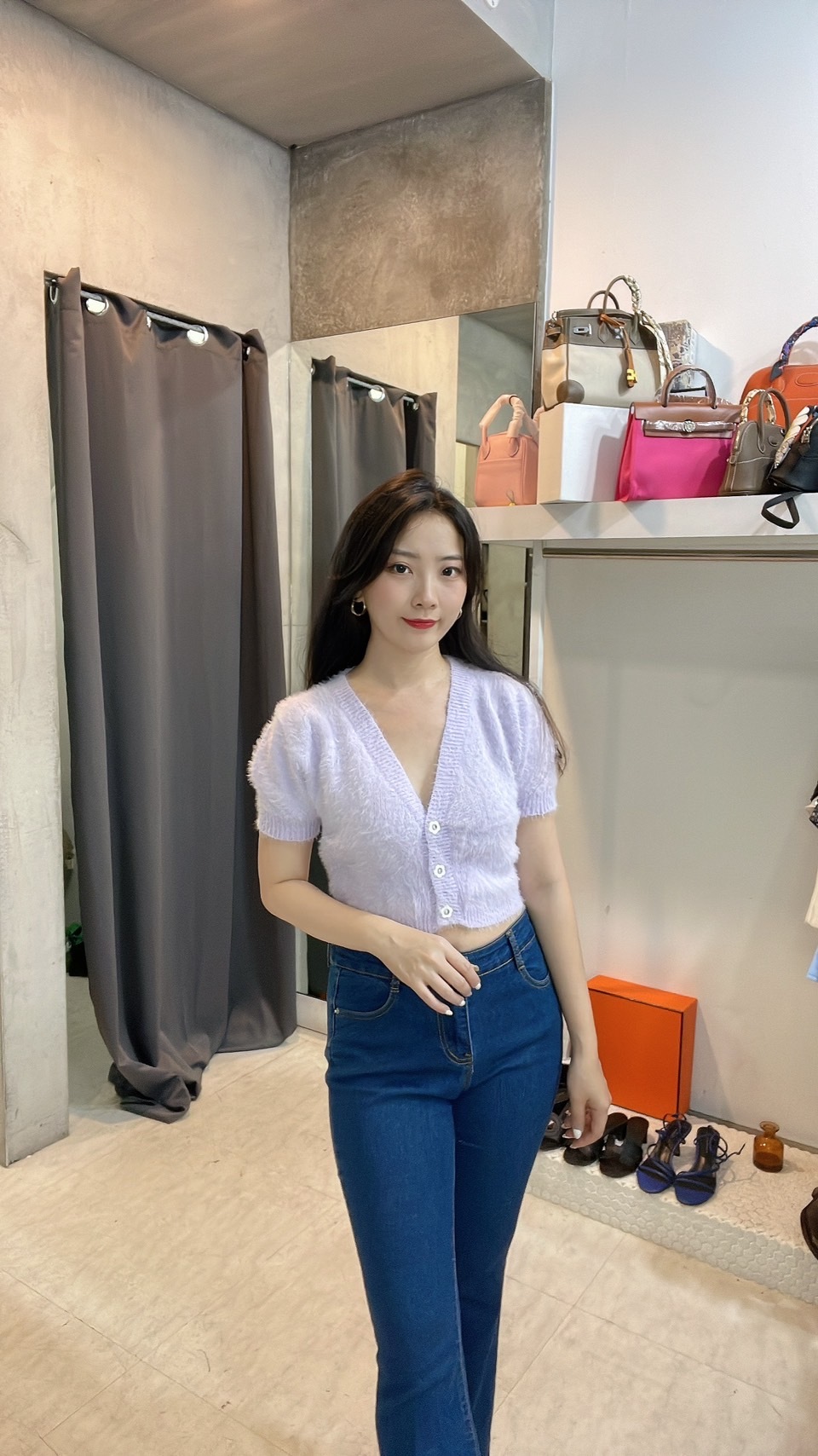 超柔軟馬海毛短袖上衣(藍/紫/黃)