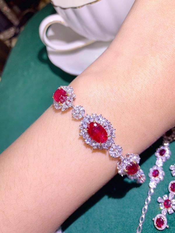 18k pigeon blood 金鑲鑽天然無燒鴿血紅紅寶石手鏈