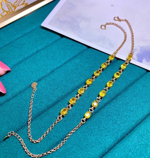 18k 金鑽天然黃藍寶手鏈