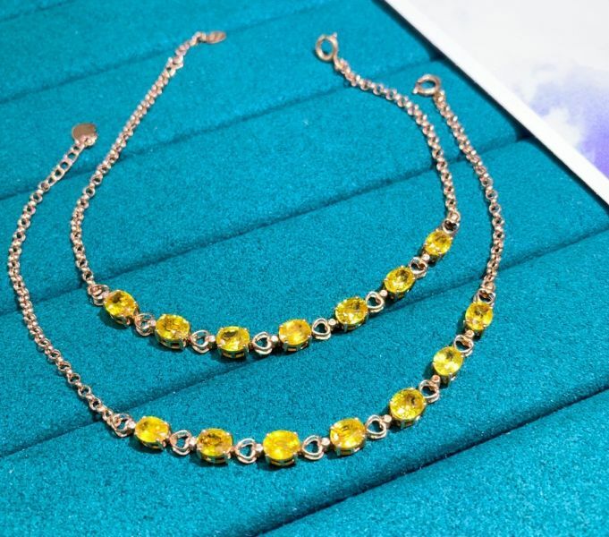 18k 金鑽天然黃藍寶手鏈