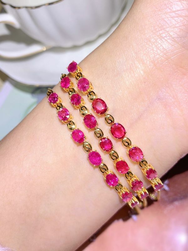 18k 天然無燒帕帕拉恰藍寶石金鑽石手鏈