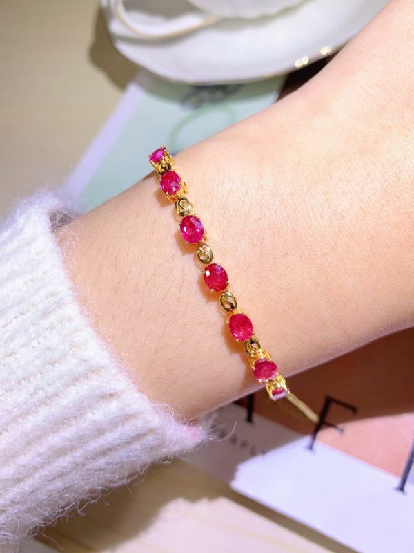 18k 天然無燒帕帕拉恰藍寶石金鑽石手鏈