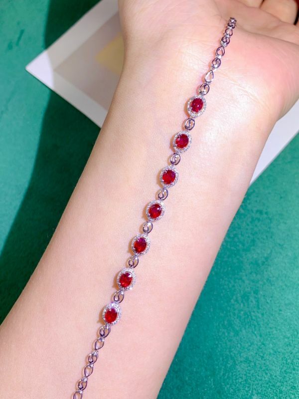 18k 天然無燒鴿血紅紅寶石鑽石手鏈