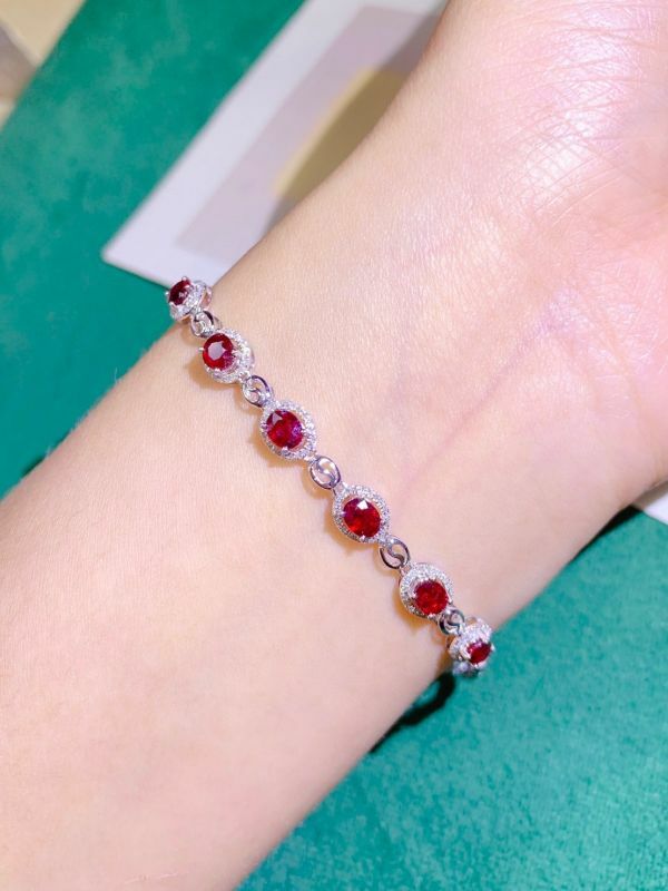 18k 天然無燒鴿血紅紅寶石鑽石手鏈