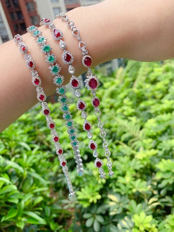 無燒鴿血紅紅寶石/vivid green祖母綠石手鏈