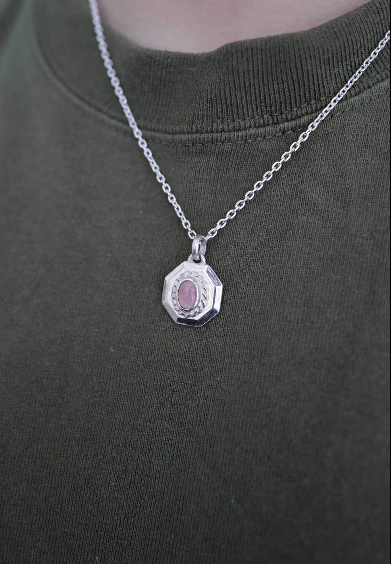 Stone Okutagon Pendant with Silver Chain