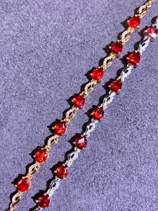 18k 天然斯里蘭卡澄紅色藍寶石/紅寶石手鏈