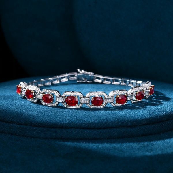 18k 金天然無燒鴿血紅紅寶石手鏈
