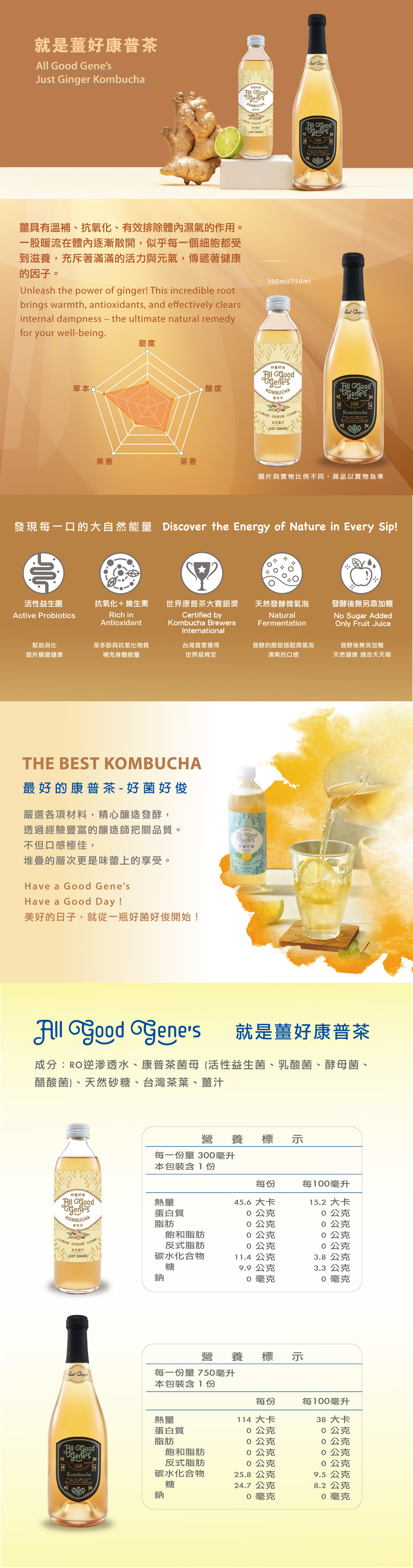 AllGoodGenes_台灣康普茶_Ginger_薑口味_健康飲品