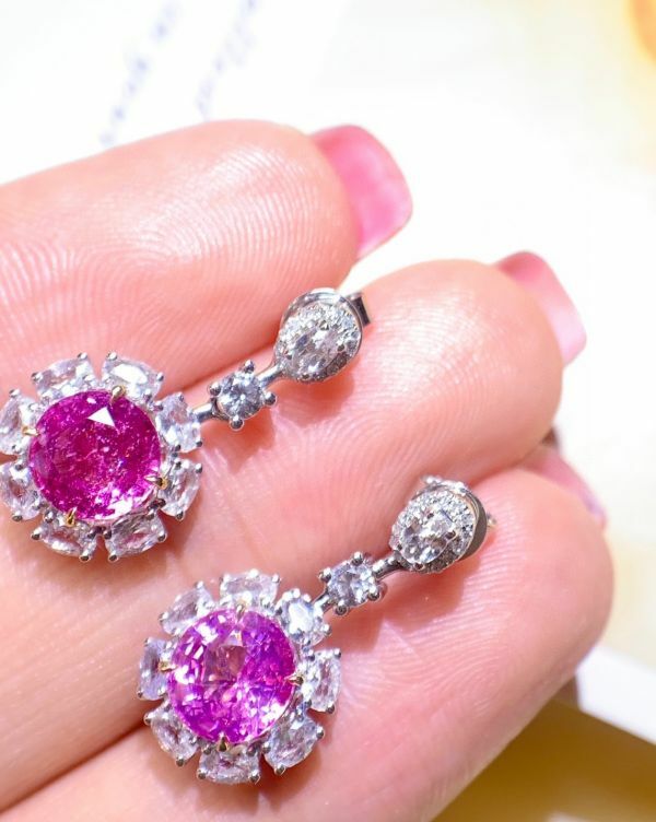 18K 斯里蘭卡天然無燒粉色藍寶石耳釘(蓮花剛玉帕帕拉恰)