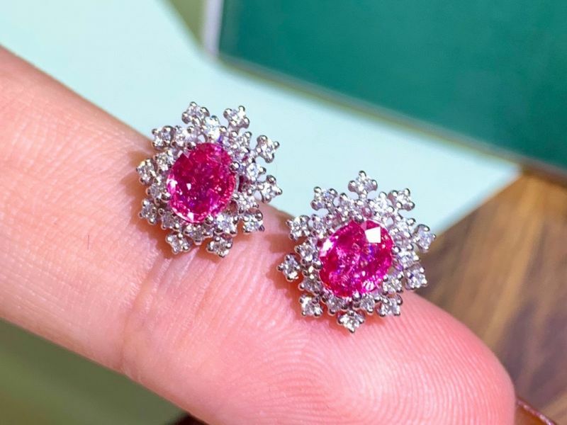 18k 天然無燒帕帕拉恰藍寶石耳釘