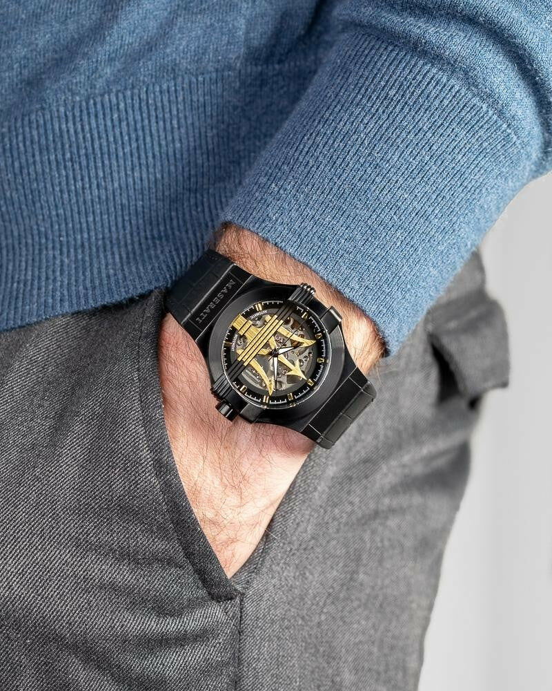 MASERATI 瑪莎拉蒂   經典鏤空機械皮革男錶 R8821108036  錶徑: 40MM