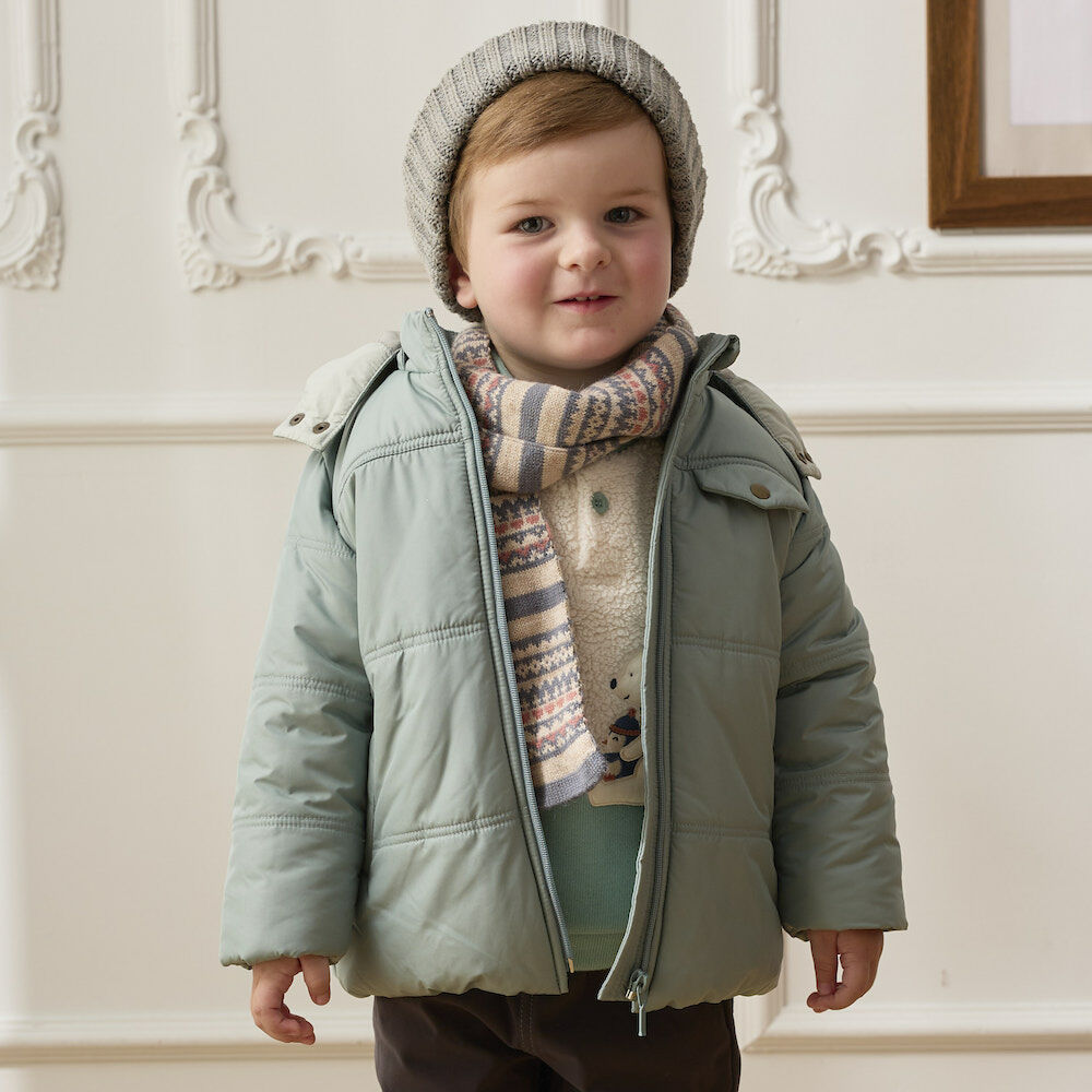 PIPPY超保暖素面風衣連帽舖棉外套 水湖綠