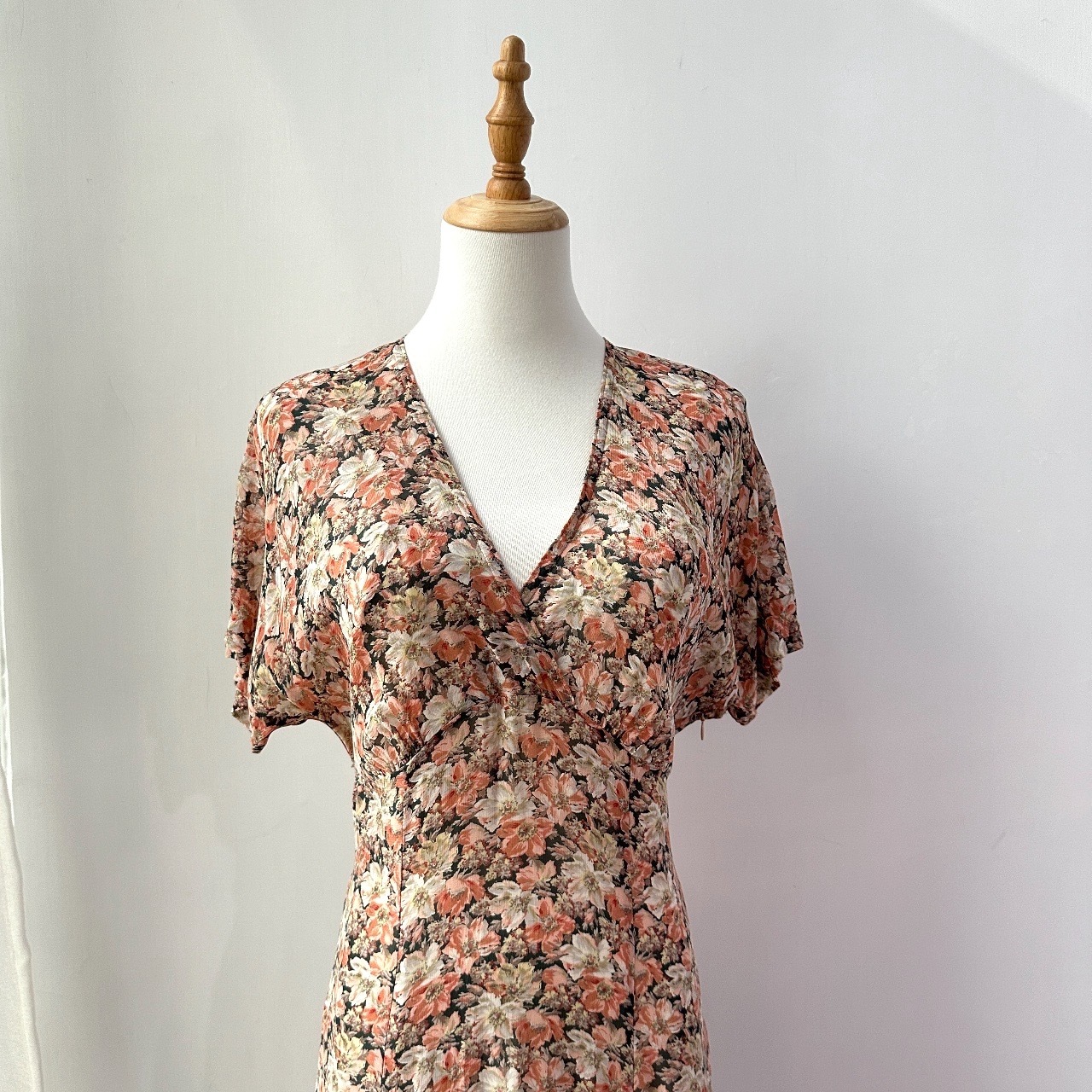 英國製 Laura Ashley 粉色碎花垂墜感短袖連身裙