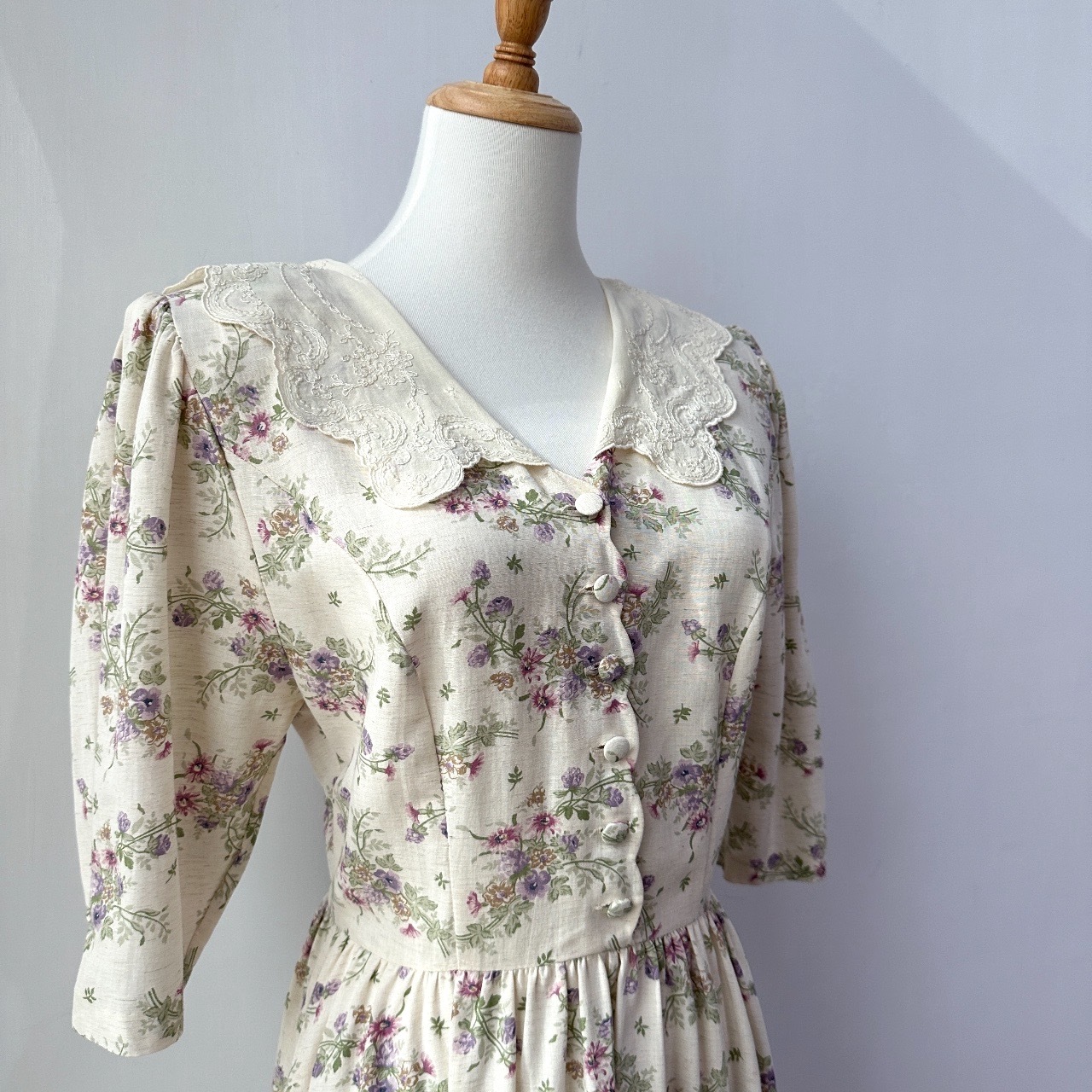 英國製 Laura Ashley 70s vintage 米田園風花瓣領碎花連身裙