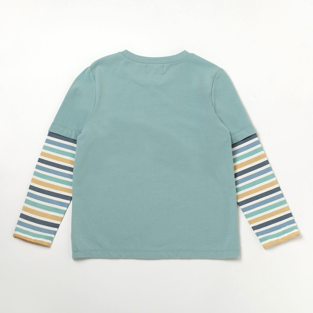 PIPPY橫條假兩件彈性棉長袖T恤上衣 綠