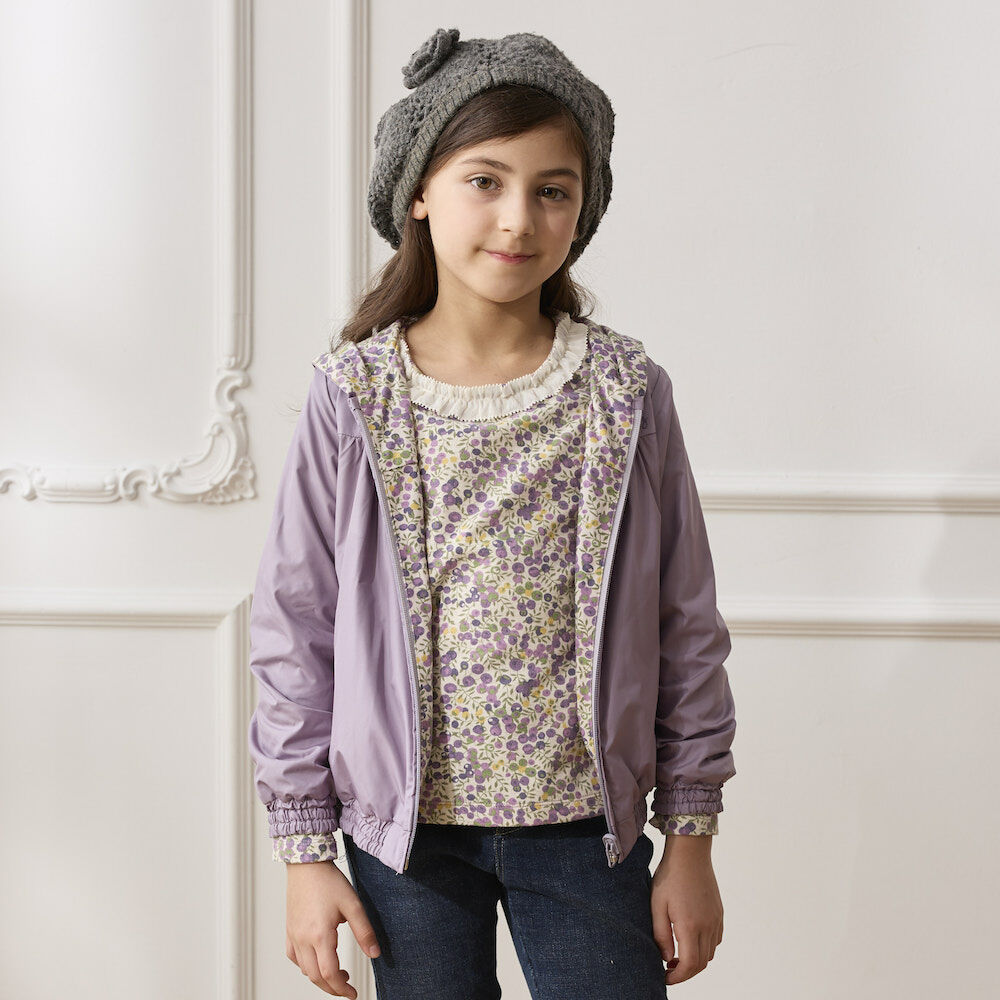 PIPPY荷葉邊碎花圓領長袖上衣 紫