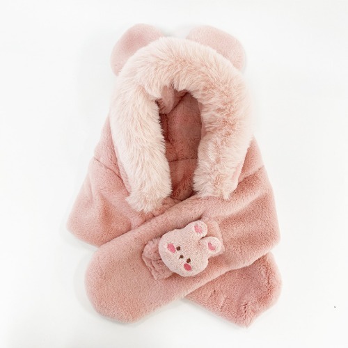 DOTFRIENDS暖呼呼系列-玩偶微纖維毛絨連帽圍巾(兔兔寶貝)