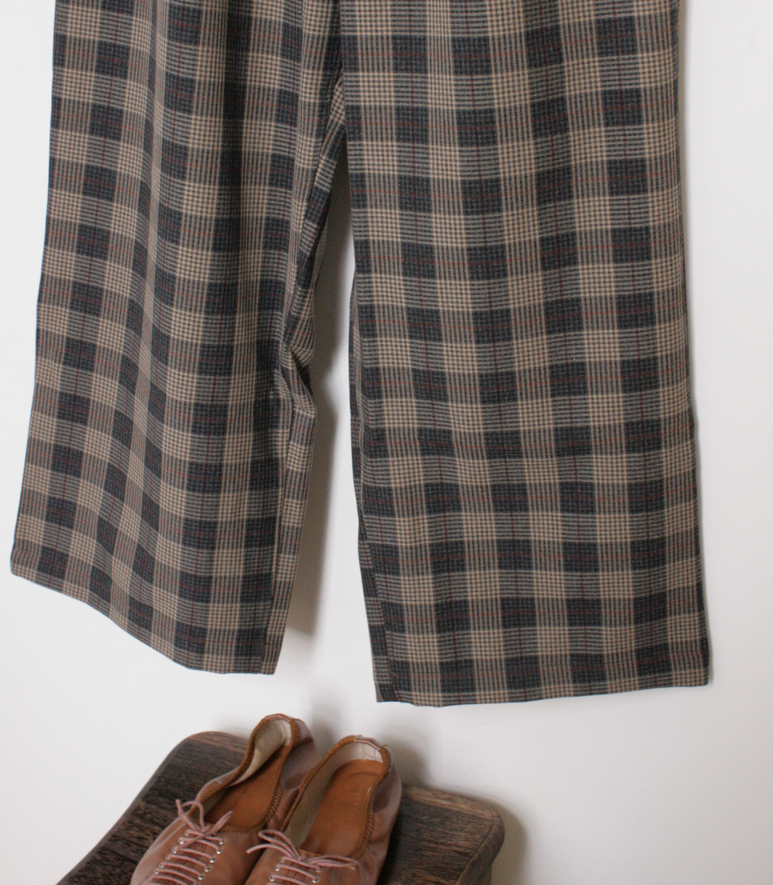 ｛Special Price｝文青棕色格子闊腿褲【日本直送】