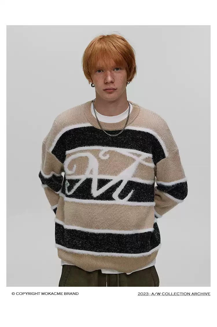 MOKACME 條紋提花水貂毛混紡毛衣