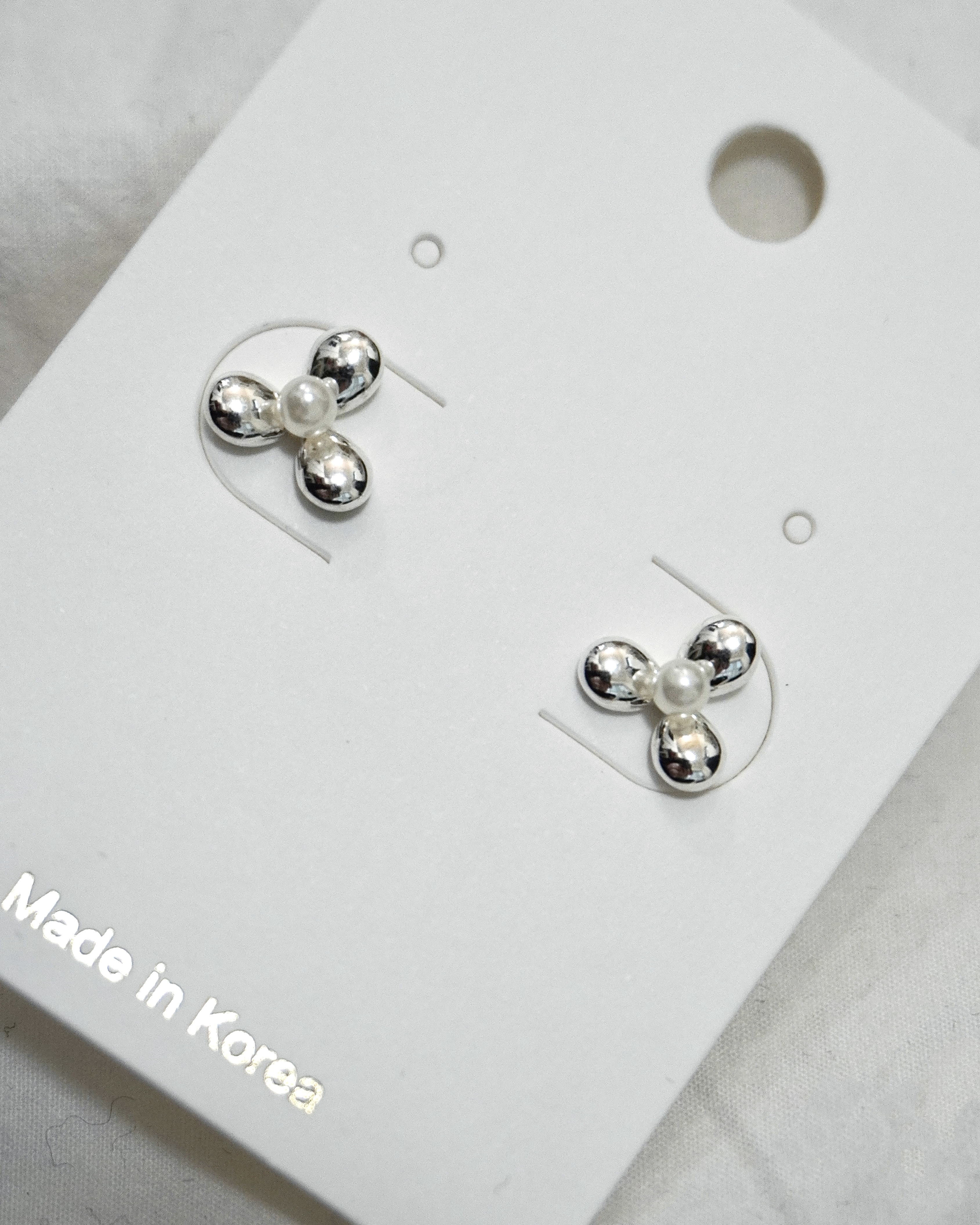 925純銀三葉珍珠耳環