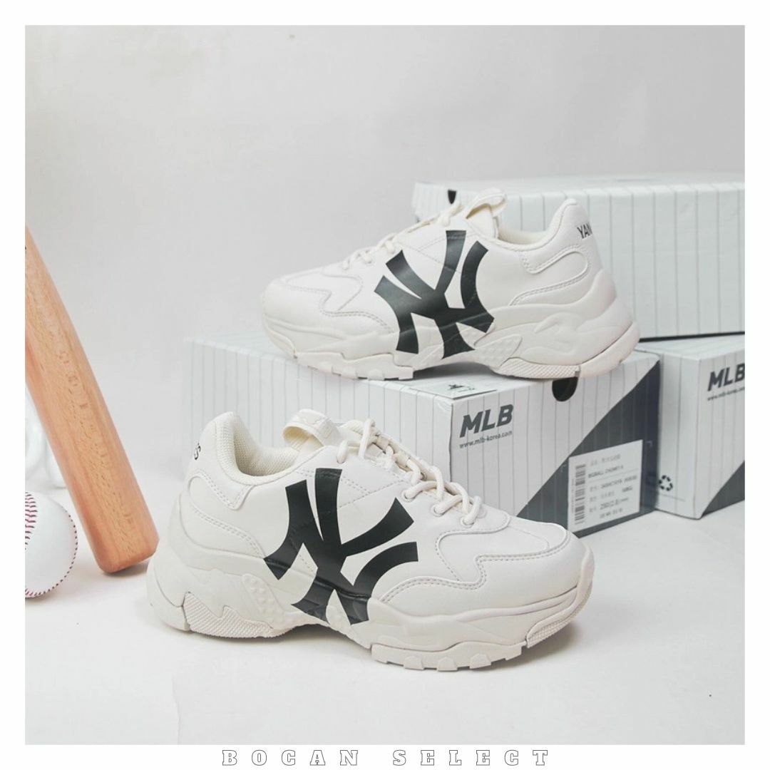 MLB米白復古印花 大LOGO 老爹鞋 （32SHC1011-50B）