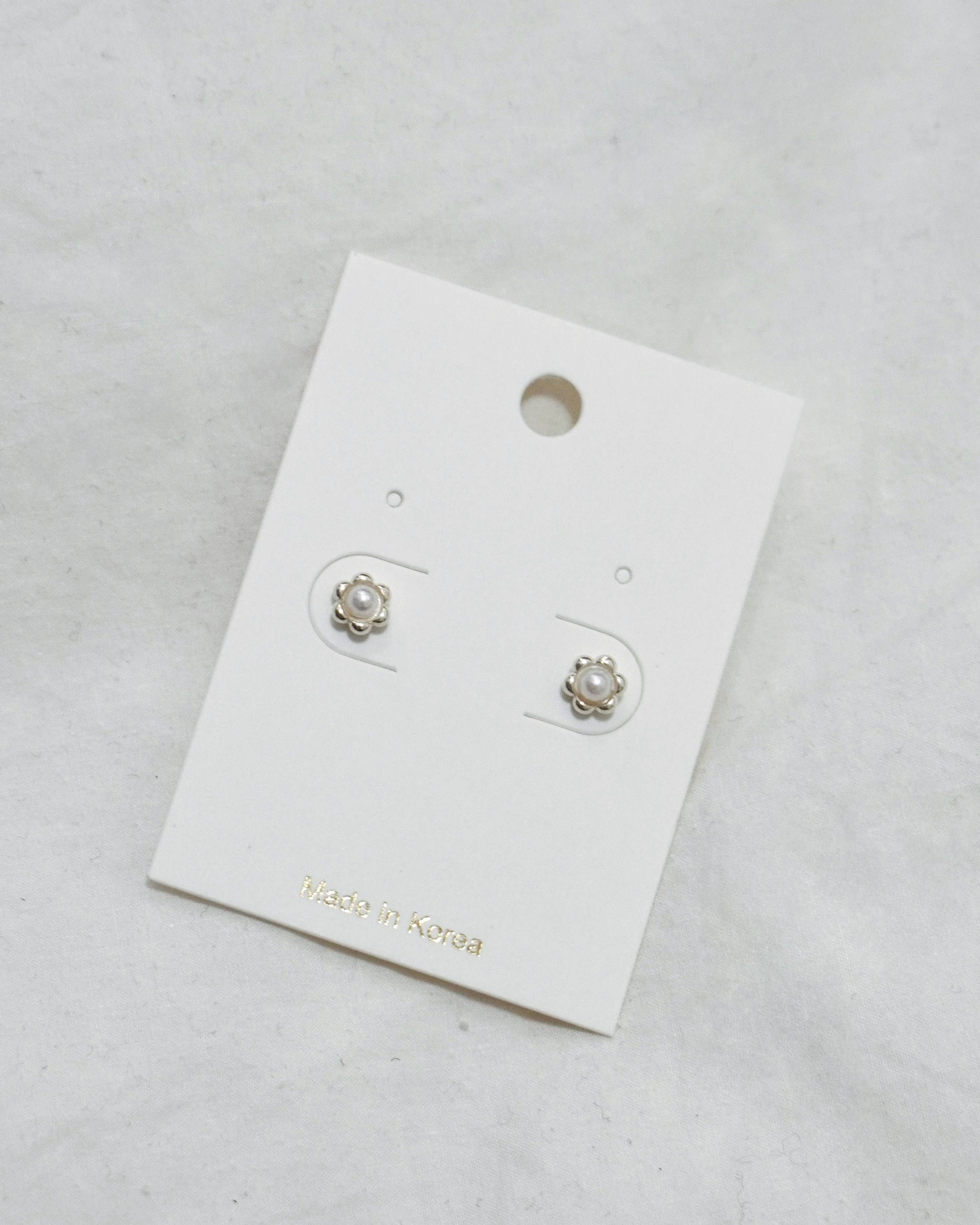 925純銀六花瓣珍珠小花耳環