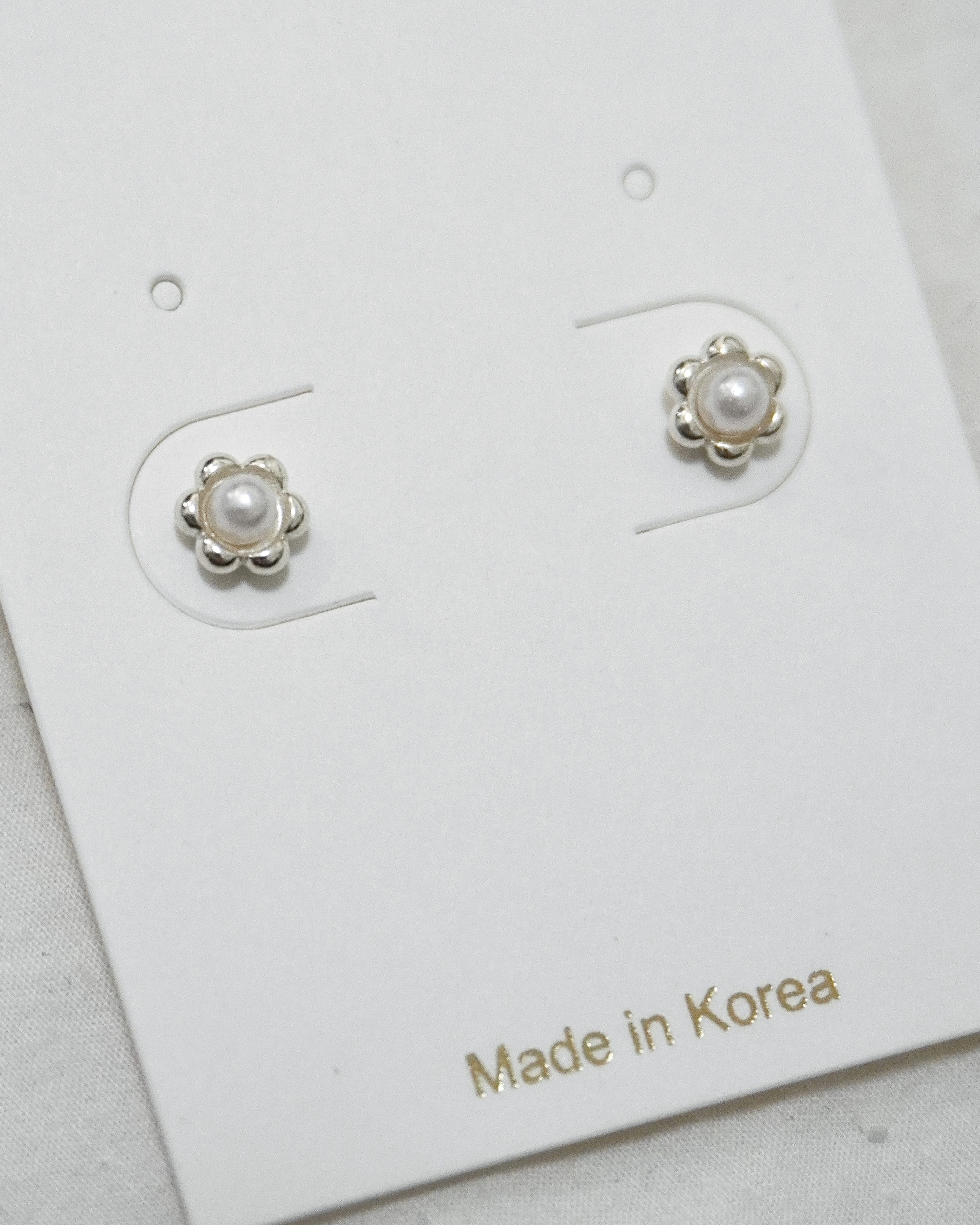 925純銀六花瓣珍珠小花耳環