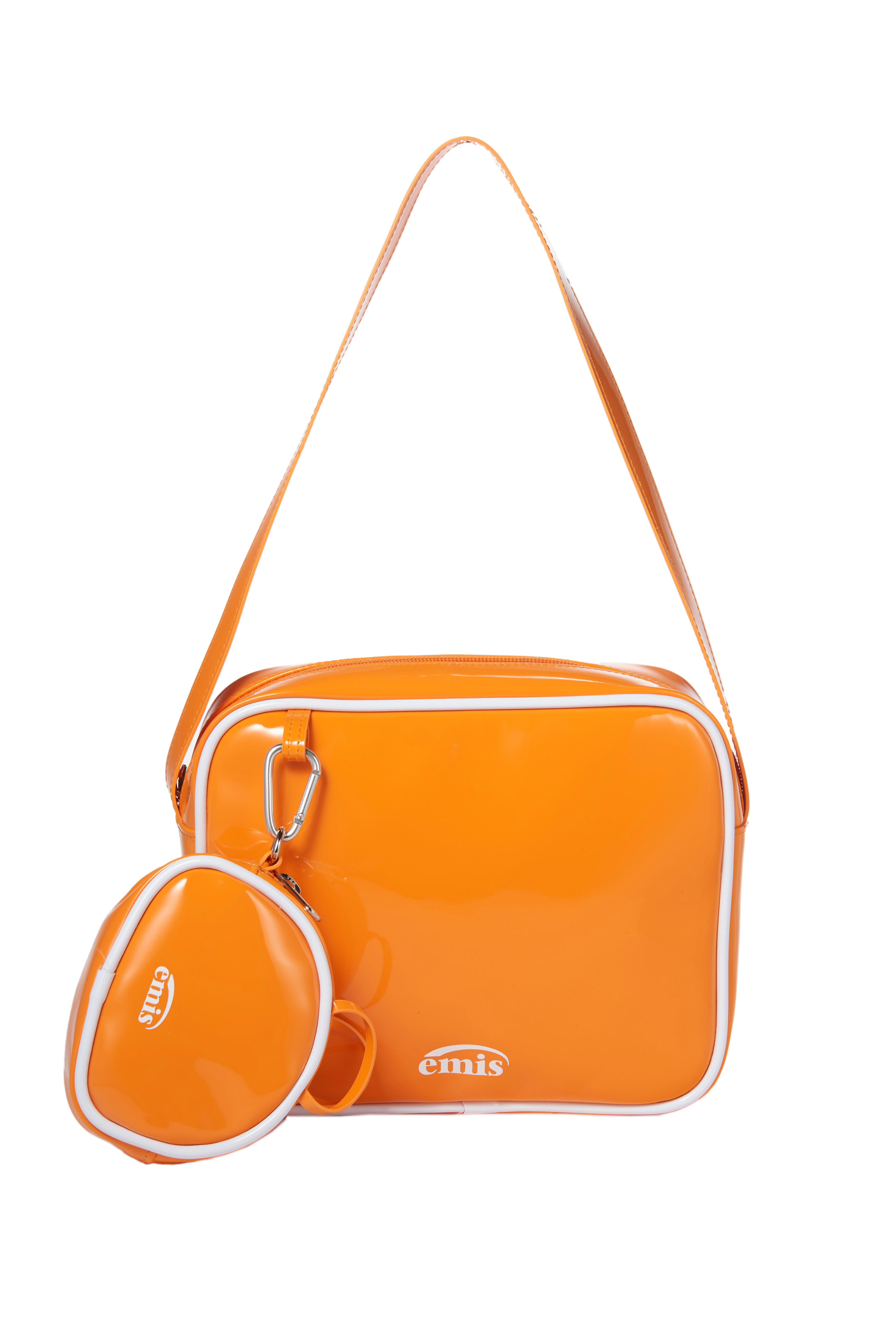 emis ENAMEL SHOULDER BAG WITH COIN PURSE SET - TANGERINE