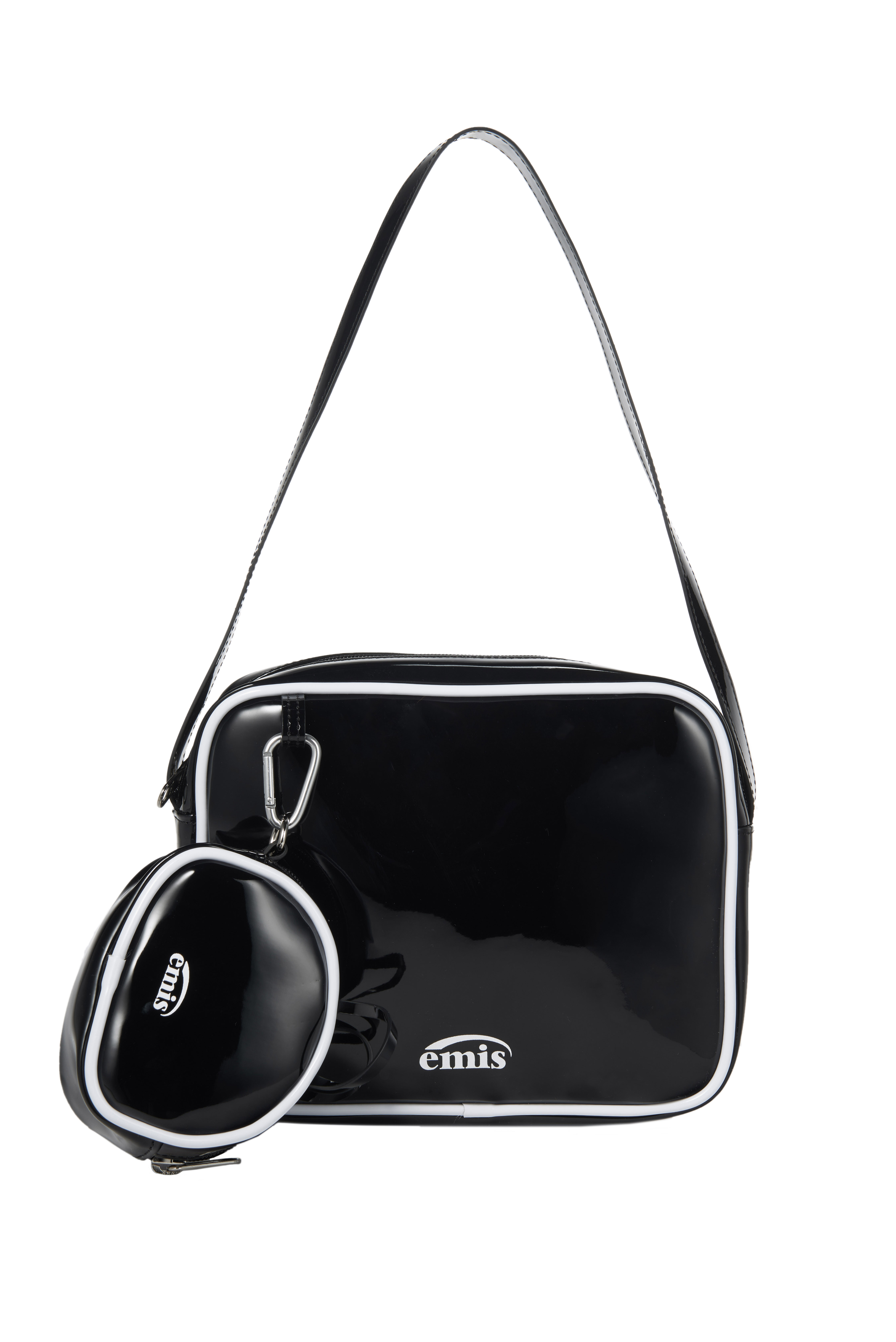 emis ENAMEL SHOULDER BAG WITH COIN PURSE SET - BLACK