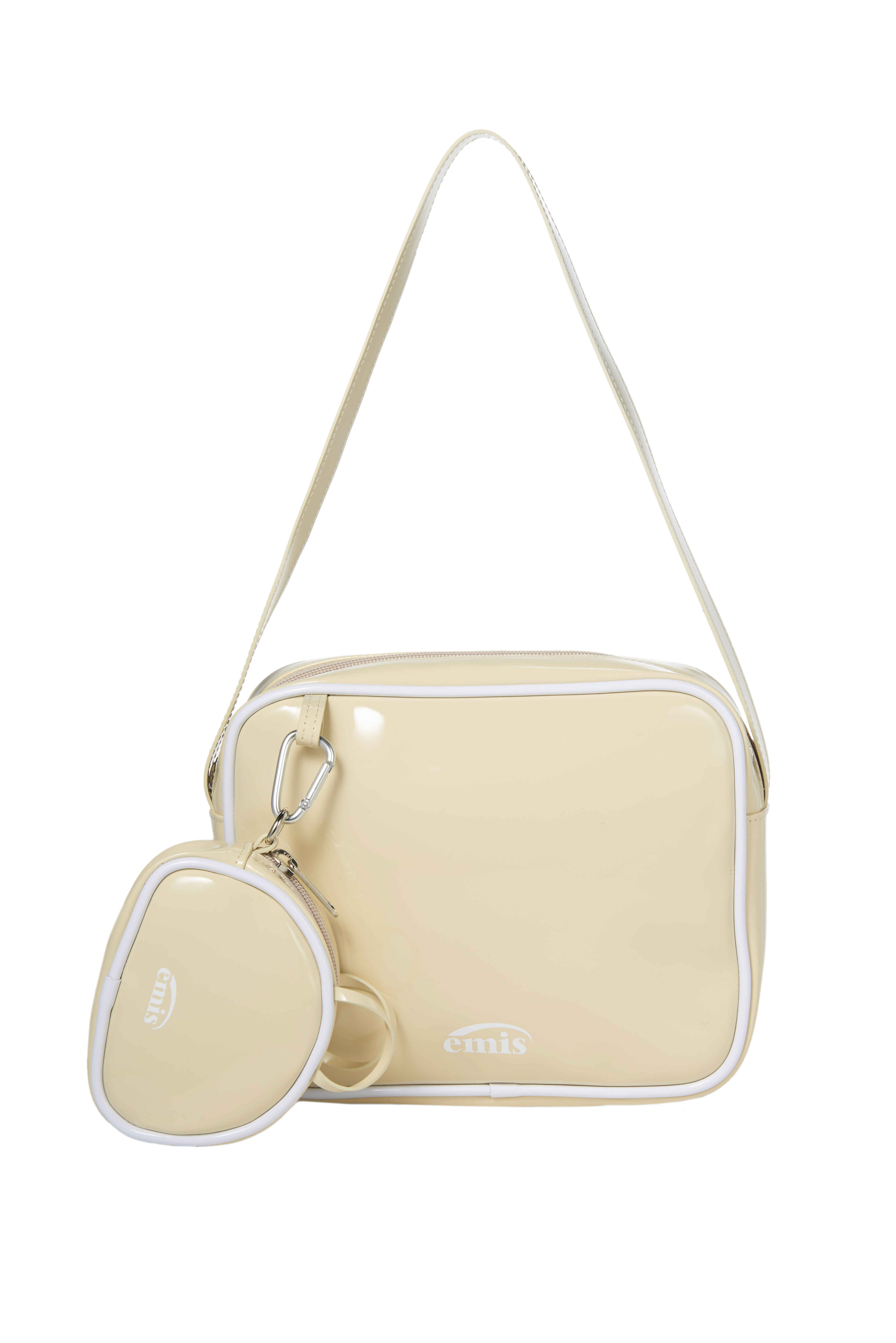 emis ENAMEL SHOULDER BAG WITH COIN PURSE SET - LIGHT BEIGE