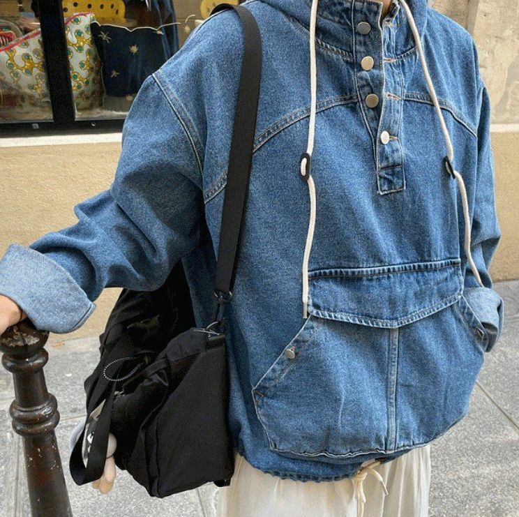 半開胸連帽牛仔長袖衫 HIGH FIVE-023T