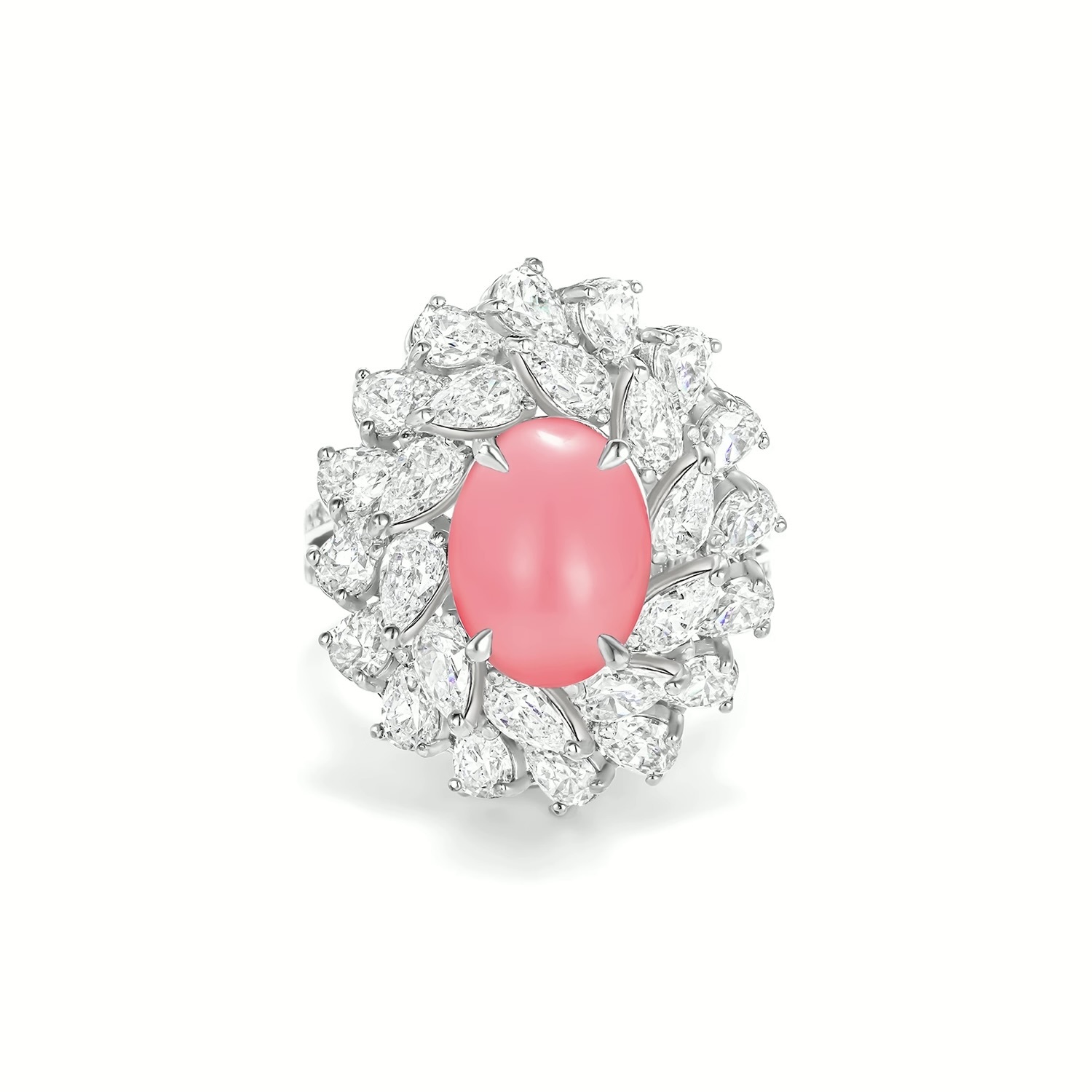 鑲粉色珠戒指 925銀戒指