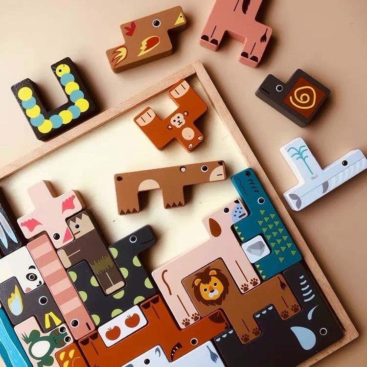 木製動物俄羅斯方塊拼圖