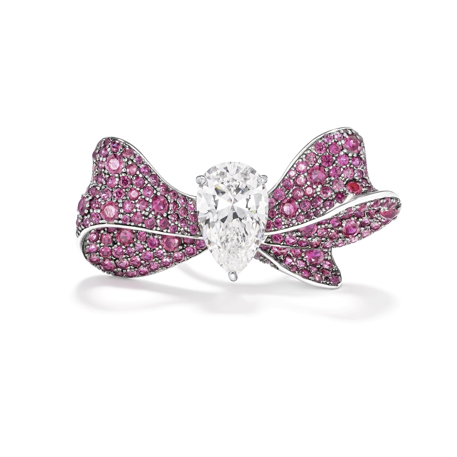 玫红色蝴蝶结開口戒指 925銀戒指