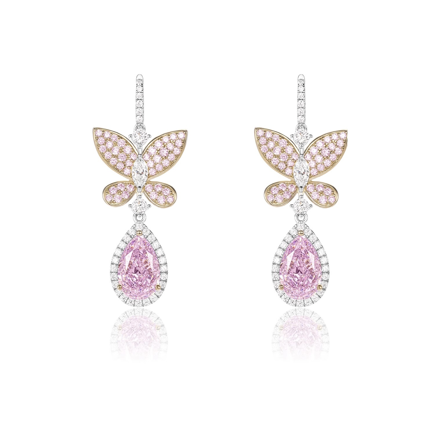 粉蝴蝶耳釘 925銀耳釘